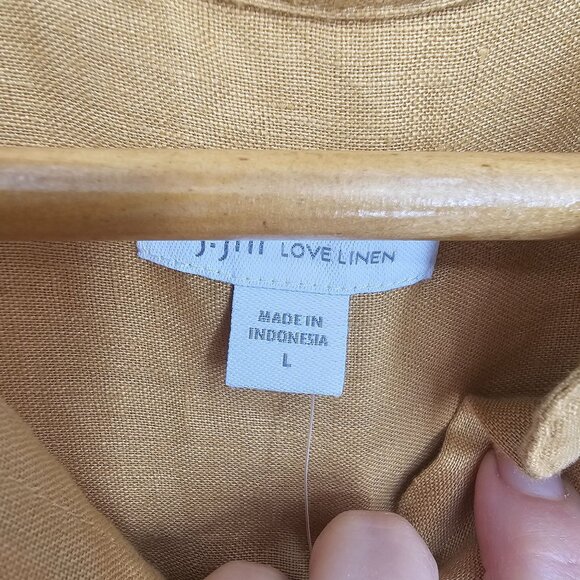 J.Jill Love Linen Button Up Shirt L Yellow Ochre Relaxed Fit Coastal Lagenlook - Picture 4 of 13